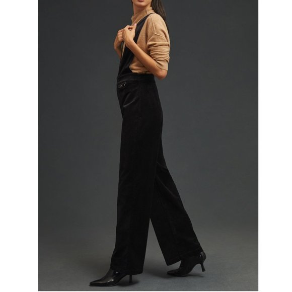 32T 💙 Anthropologie Pilcro Deep-V Corduroy Jumpsuit Black - 32 TALL - Picture 3 of 11